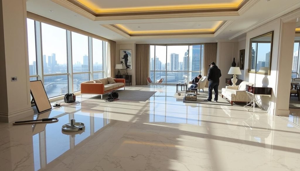 marble restoration for luxury apartments in canary wharf