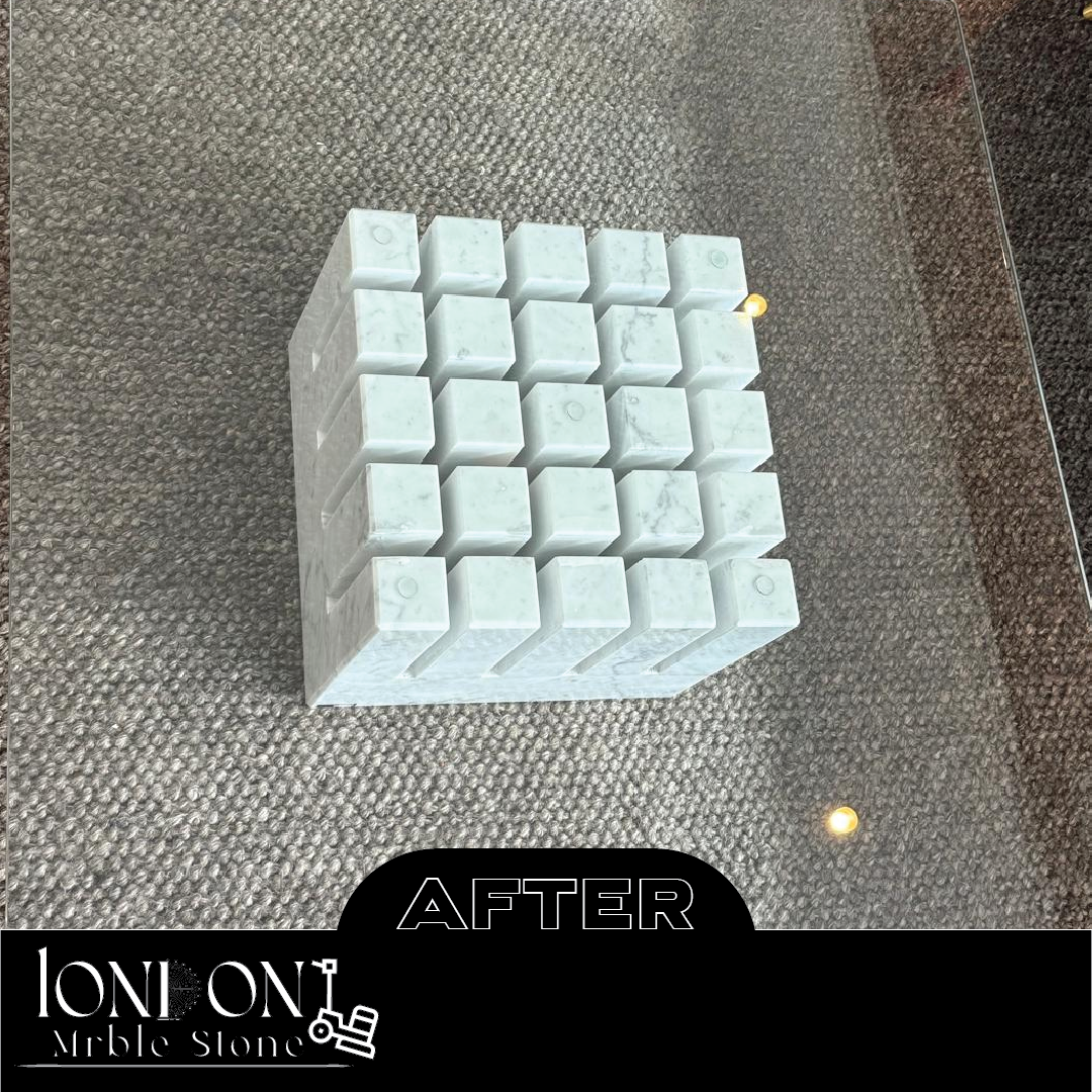 Marble decorative piece after finishing with smooth, polished look