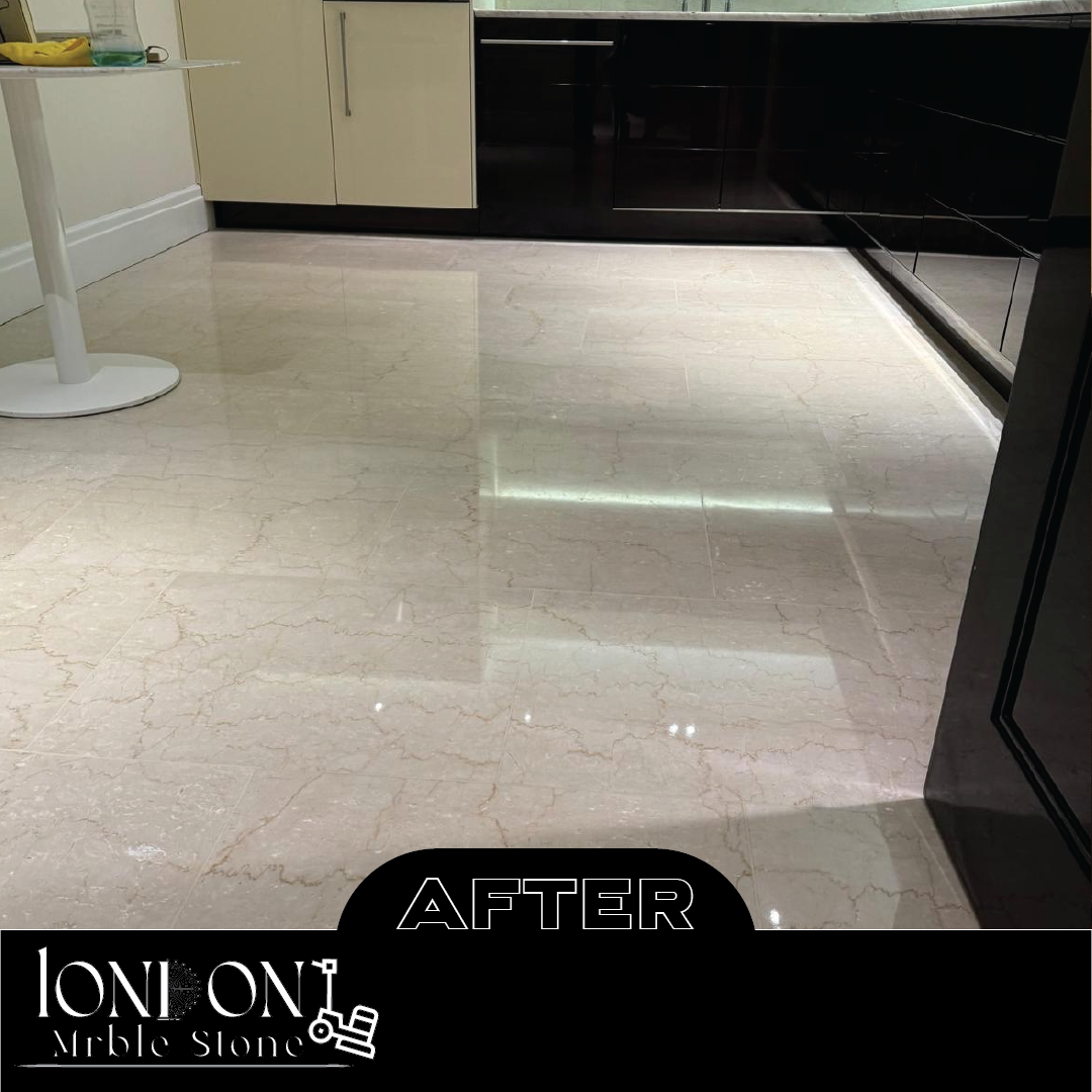 Marble floor after polishing with shiny, flawless finish