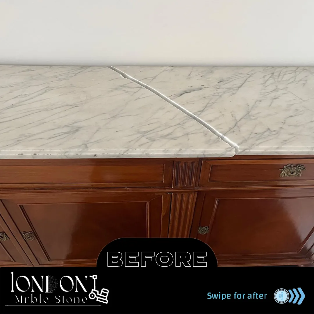 Marble cabinet top before restoration