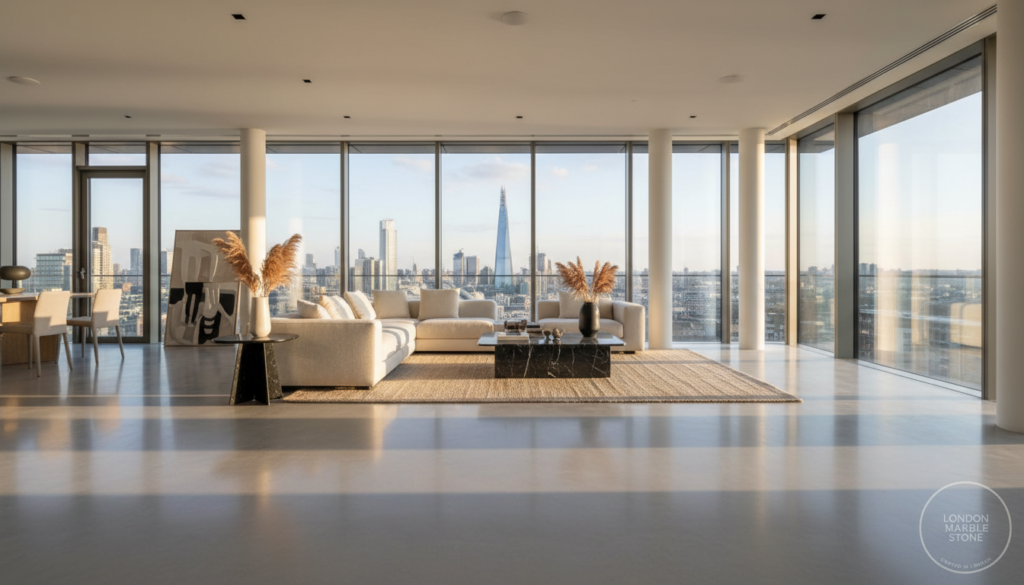 concrete floors South Bank luxury apartment installation