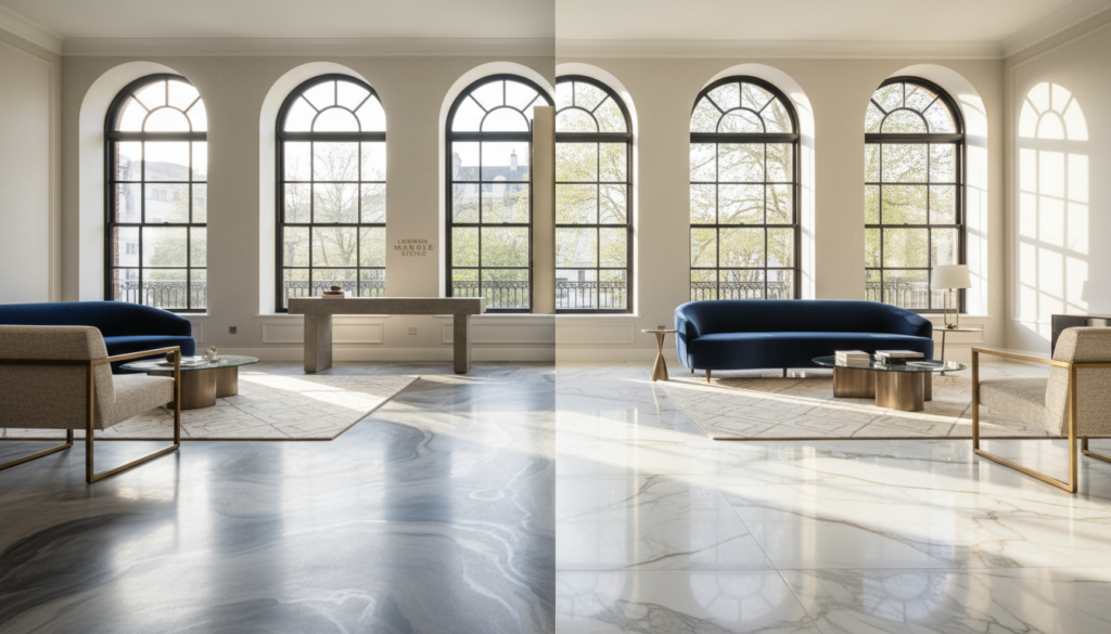 polished concrete flooring comparison with marble in Westminster property