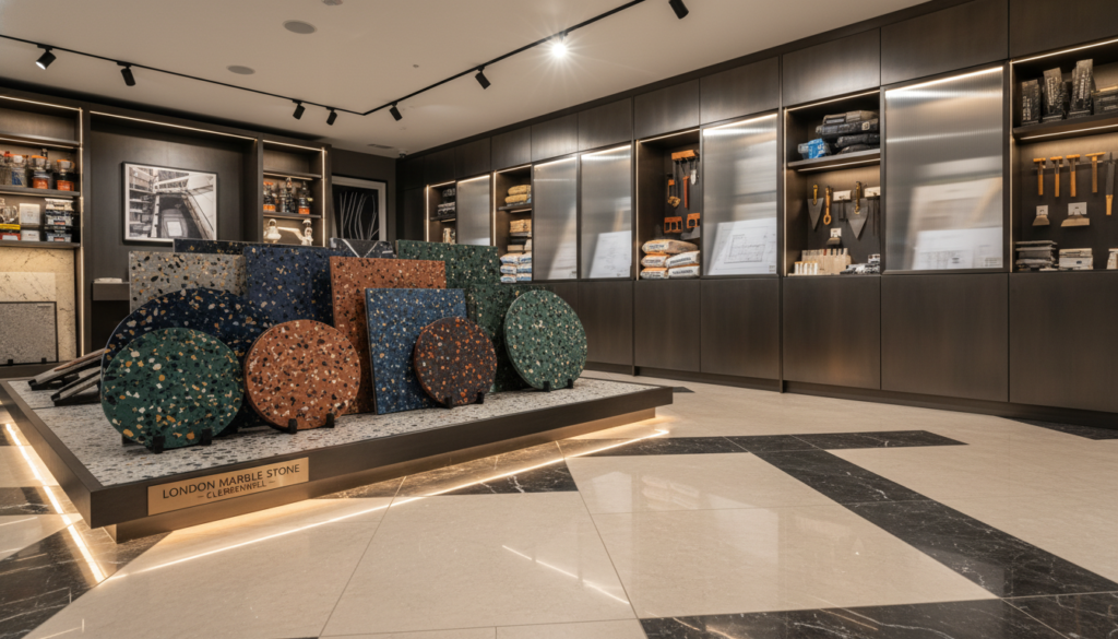premium marble flooring Clerkenwell showroom display