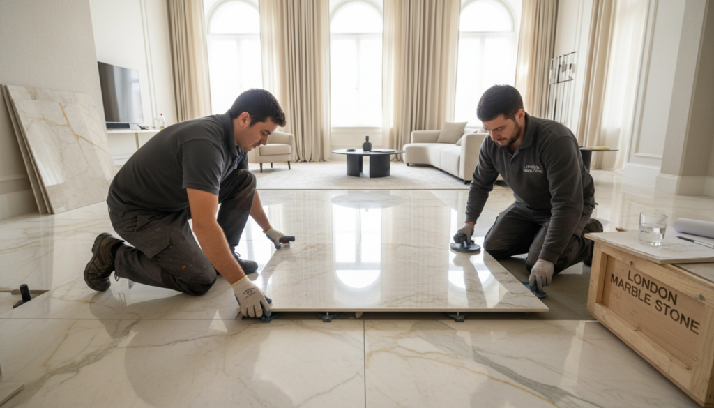 professional marble flooring installation process in Kensington