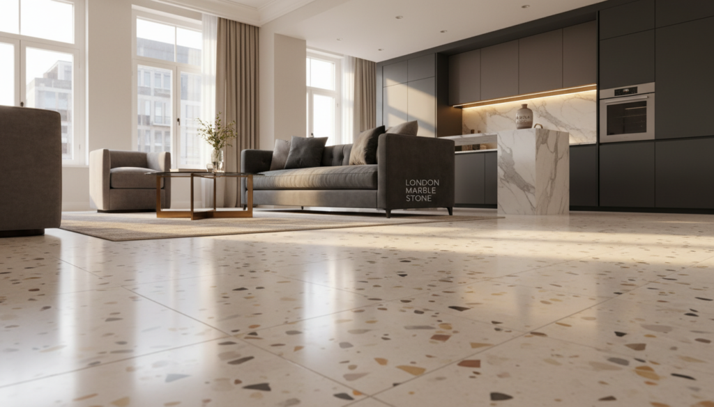 residential terrazzo flooring in luxury Farringdon apartment